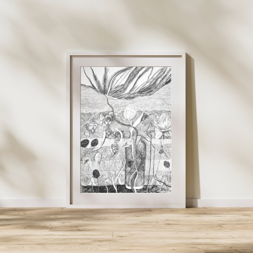 Dessin Feuille lotus en stylo noir