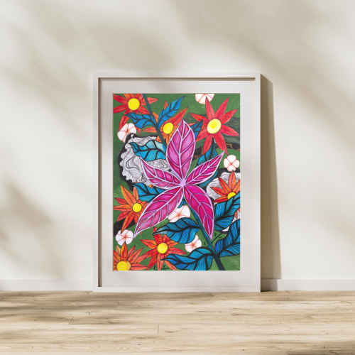 Dessin Feuille en stylo noir et encre 