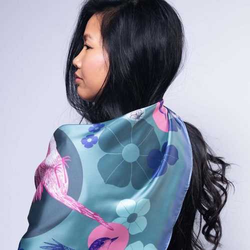 foulard satin oiseau rouge-gorge  ref : SAT009Oiseau67