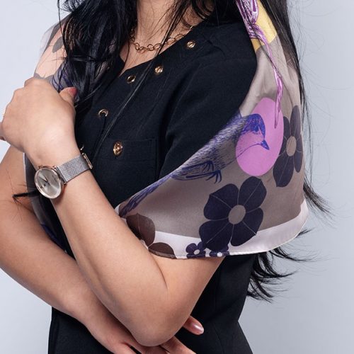 foulard satin oiseau rouge-gorge  ref : SAT006Oiseau67